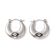 316 Stainless Steel Hoop Earrings, Enamel Evil Eye Earring for Women, Black, 20x20x5mm, Pin: 0.8mm(EJEW-I282-01B-01P)
