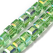 Electroplate Glass Beads Strands, Half Rainbow Plated, Faceted, Cube, Light Green, 7~7.5x7~7.5x7~7.5mm, Hole: 1mm(EGLA-M031-01A-HR01)