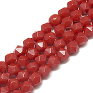 Synthetic Red Jade Beads Strands, Faceted, Dyed, Round, 7.5~8x7~8x7~8mm, Hole: 1mm, about 47pcs/14.6 inch(G-S300-88-8mm)