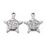 304 Stainless Steel Pendants, Star with Moon and Sun, Antique Silver, 22x20x2mm, Hole: 2mm(X-STAS-P218-08)