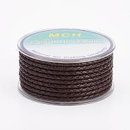 Eco-Friendly Braided Leather Cord, Leather Jewelry Cord, Jewelry DIY Making Material, Coconut Brown, 3mm, about 5.46 yards(5m)/roll(OCOR-L035-3mm-E15)