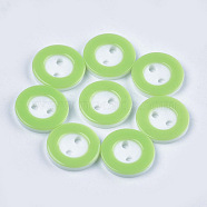 Resin Buttons, 2-Hole, Flat Round, Light Green, 13x2mm, Hole: 1.8mm, about 1000pcs/bag(BUTT-Q041-01G)