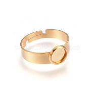 Adjustable 201 Stainless Steel Finger Rings Components, Pad Ring Base Findings, Flat Round, Golden, Size 7, 17~18mm, Inner Size: 6mm(X-STAS-G187-01G-6mm-1)