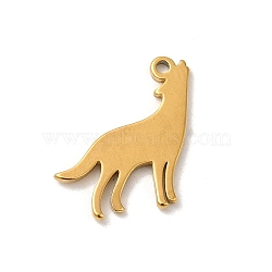 304 Stainless Steel Charms, Wolf Charm, Golden, 14x15x1mm, Hole: 1.2mm(STAS-G312-02G)