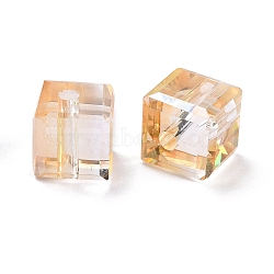 Electroplate Transparent Glass Beads, Faceted Cube, Rainbow Plated, Light Yellow, 6x6x6mm, Hole: 1.8mm(EGLA-B003-01A-15)