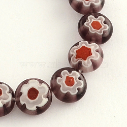 Handmade Millefiori Glass Bead Strands, Flat Round, Sienna, 10x4mm, Hole: 1.2mm, about 40pcs/strand, 14.9 inch(X-LK-R006-15F)