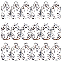 60Pcs Tibetan Style Alloy Pendants, Rectangle with Cactus, Antique Silver, 23x12x1.5mm, Hole: 4mm(FIND-SC0007-19)