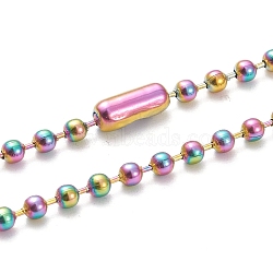 Ion Plating(IP) 304 Stainless Steel Ball Chain Necklaces, with Ball Chain Connectors, Rainbow Color, 23.62 inch(60cm), Beads: 3mm(NJEW-L149-B04-M)
