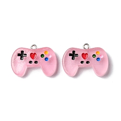 Luminous Transparent Resin Pendants, Game Controller Charms, with Platinum Plated Zinc Alloy Loops, Pink, 20x27.5x5.5mm, Hole: 1.8mm(RESI-O013-01D)