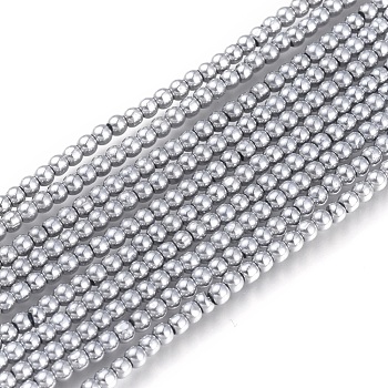 Electroplate Glass Beads Strands, Round, Full Plated, Platinum Plated, 2mm, Hole: 0.6mm, about 180pcs/strand, 14.17 inch(36cm)