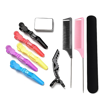 Hair Styling Tool Sets, Including Hairdressing Magnetic Hair Pin Wrist Band, Plastic Alligator Hair Clips & Tail Comb, Mixed Color, 1pc/style