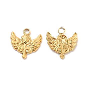 Ion Plating(IP) 304 Stainless Steel Pendants, Angel Charms, Golden, 16x15x2mm, Hole: 2.5mm