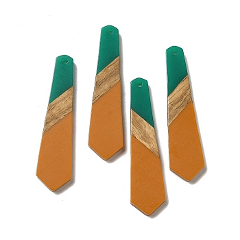 Opaque Resin & Walnut Wood Pendants, Hexagon Tie Charms, Brown, 49x12x3mm, Hole: 2mm
