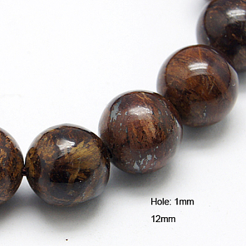 Natural Bronzite Beads Strands, Round, 12mm