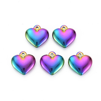 201 Stainless Steel Pendants, Heart, Rainbow Color, 16.5x16x5mm, Hole: 1.5mm