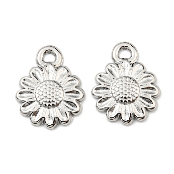 304 Stainless Steel Charms, Flower Charm, Stainless Steel Color, 13.5x10.5x1.5mm, Hole: 1.4mm