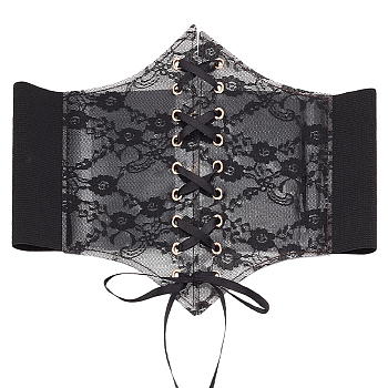 Cloth Wide Elastic Corset Belts, Lace Up Tied Waist Belt for Women Girl, Black, 27-1/8 inch(69cm)