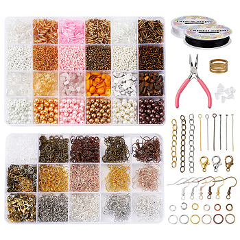 DIY Earring Making Kits, Including Gemstone Chip Beads, Glass Seed Beads, Shell Beads, Iron Earring Hook & Jump Ring & Pin & End Chain, Alloy Clasps, Brass Rings, Plastic Ear Nuts, Pliers, Thread, Gemstone Beads: about 75g/set
