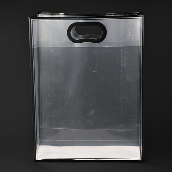 Rectangle Transparent Plastic Bags, with Handles, for Shopping, Crafts, Gifts, Black, 40x30cm, 10pcs/bag