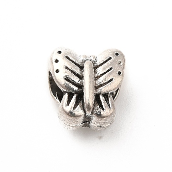 Tibetan Style Alloy European Beads, Large Hole Beads, Butterfly, Antique Silver, 11x11x8mm, Hole: 4.6mm about 190pcs/500g