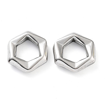 201 Stainless Steel Beads, Hexagon, Stainless Steel Color, 17x19.5x4.5mm, Hole: 10.5x9.5mm