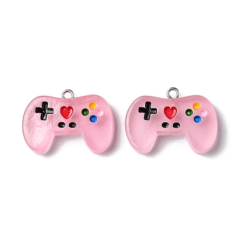 Luminous Transparent Resin Pendants, Game Controller Charms, with Platinum Plated Zinc Alloy Loops, Pink, 20x27.5x5.5mm, Hole: 1.8mm