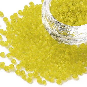 Glass Seed Beads, Frosted Colors, Round, Yellow, 3mm