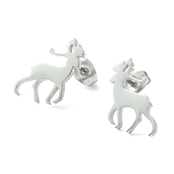 Cute Little Animal Theme 304 Stainless Steel Stud Earrings, Deer, 14x10mm