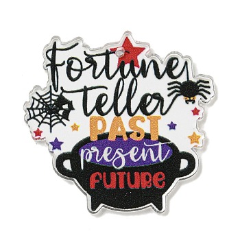 Halloween Themed Double-sided Printed Acrylic Pendants, Word & Cup, Black, 39x40x2mm, Hole: 1.5mm