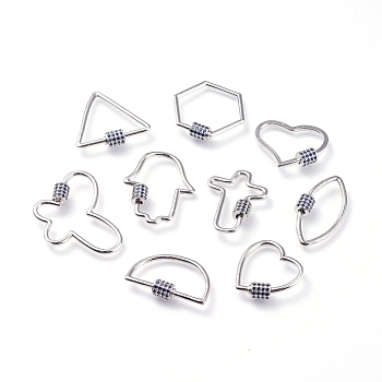 Brass Micro Pave Cubic Zirconia Screw Carabiner Lock Charms, for Necklaces Making, Mixed Shapes, Platinum, Blue, 18~31x15~35x2mm
