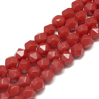 Synthetic Red Jade Beads Strands, Faceted, Dyed, Round, 7.5~8x7~8x7~8mm, Hole: 1mm, about 47pcs/14.6 inch