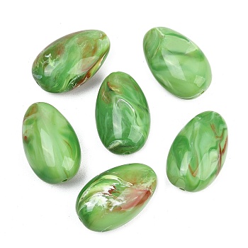 Opaque Acrylic Imitation Gemstone Beads, Egg, Two Tone, Lime Green, 42x26~26.5x17.5~18mm, Hole: 3mm, about 41pcs/500g