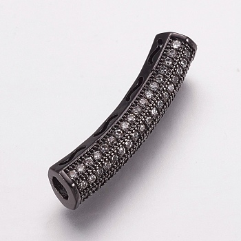 Brass Micro Pave Cubic Zirconia Tube Beads, Tube, Clear, Gunmetal, 26.5x5mm, Hole: 2.5x3mm