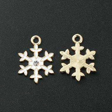 Light Gold White Snowflake Alloy Rhinestone+Enamel Pendants