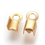 Ion Plating(IP) 304 Stainless Steel Folding Crimp Ends, Fold Over Crimp Cord Ends, Real 18K Gold Plated, 8x4mm, Hole: 2mm, Inner Diameter: 3mm(STAS-P227-02G-01)