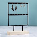 1 Set 2-Tier Rectangle Iron Jewelry Dangle Earring Organizer Holder with Wooden Base, for Earring Storage, Black, Finished Product: 16x7x21cm(EDIS-SC0001-08A)