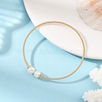 Natural Cultured Freshwater Pearl Potato Torque Bangles, Open Cuff Bangles with Steel Memory Wire and Copper French Wire, Floral White, Real 18K Gold Plated, Inner Diameter: 2.15 inch(5.45cm)(BJEW-JB14207)