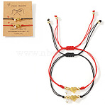 2Pcs  2 Colors 304 Stainless Steel Heart Bead Braided Bead Bracelet, Adjustable Waxed Cord Braided Bracelets for Women, with Imitation Pearl & Greeting Card, Mixed Color(ZD8113-3)