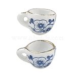 Handmade Porcelain Pendants, Blue and White Porcelain, Cup Shape Charms, Royal Blue, 10.5x18~18.5x13.5mm, Hole: 1.6mm(PR-CBA642C-06)