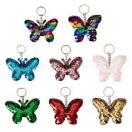 8Pcs 8 Colors Reflective Sequin Butterfly Pendant Keychain, with Platinum Plated Iron Findings, for Car Keychain Bag Ornament, Mixed Color, 10.7cm, 1pc/color(KEYC-TA0001-19)