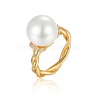925 Sterling Silver Wire Wrapped Finger Ring with Imitation Pearl, Golden, Inner Diameter: 17mm(FV1561-1)