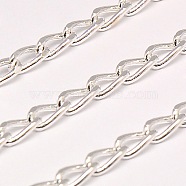 Electroplate Brass Teardrop Twisted Chains Curb Chains, Soldered, with Spool, Silver, 7x3x2mm, about 164.04 Feet(50m)/roll(CHC-L003B-01S)