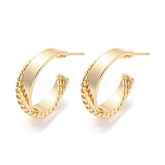 Brass Ring Stud Earrings, Half Hoop Earrings, Real 18K Gold Plated, 19.5x7mm(EJEW-K264-08G)