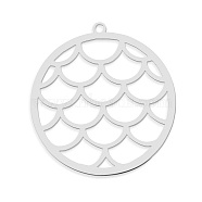 201 Stainless Steel Pendants, Laser Cut, Flat Round, Stainless Steel Color, 32x30x1mm, Hole: 1.5mm(STAS-S105-LA740-1)