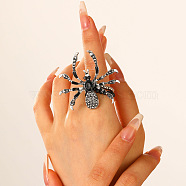 Plastic Beads Finger Rings, Alloy Spider Rings for Women, Antique Silver, US Size 3(14mm)(RJEW-K387-06AS)