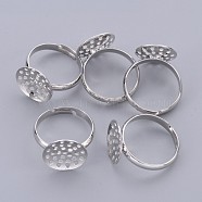 Brass Sieve Ring Bases, Adjustable, Lead Free, Cadmium Free and Nickel Free, Platinum Color, Ring: 17mm inner diameter, 3mm wide, Round Tray, 14mm in diameter(EC163-1NF)