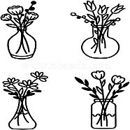 MDF Wood Wall Art Decorations, Home Hanging Ornaments, Vase, Flower Pattern, 160~230x350mm, 4pcs/set(HJEW-WH0049-012)