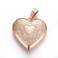 304 Stainless Steel Locket Pendants, Photo Frame Charms for Necklaces, Heart, Rose Gold, 29x29x6.5mm, Hole: 4.5x9mm, inner diameter: 20x21mm(STAS-O116-04G-RG)
