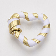 Brass Screw Carabiner Lock Charms, for Necklaces Making, with Enamel, Nickel Free, Heart, Real 18K Gold Plated, White, 18x19.5x3~5.5mm(KK-T046-002F-NF)
