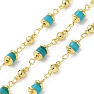 Natural Amazonite Column Link Chains, with Real 18K Gold Plated Brass Findings, Soldered, with Spool, 5x14x5mm(CHC-K014-07G-03)